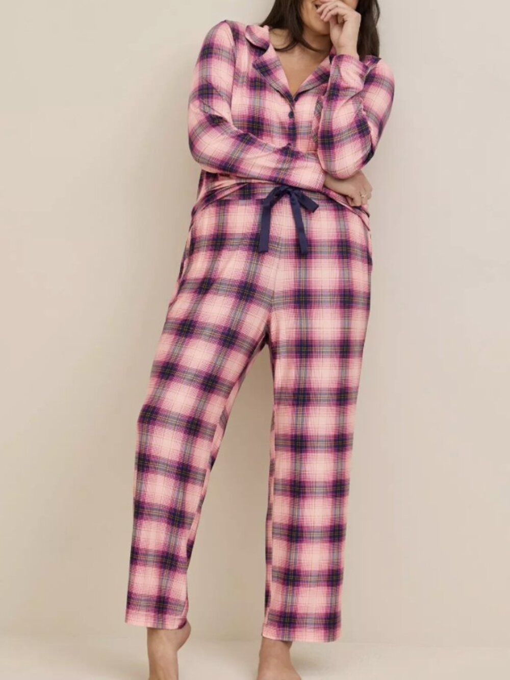 Torrid 1X Pajama Set Super Soft Knit Pink & Purple Plaid